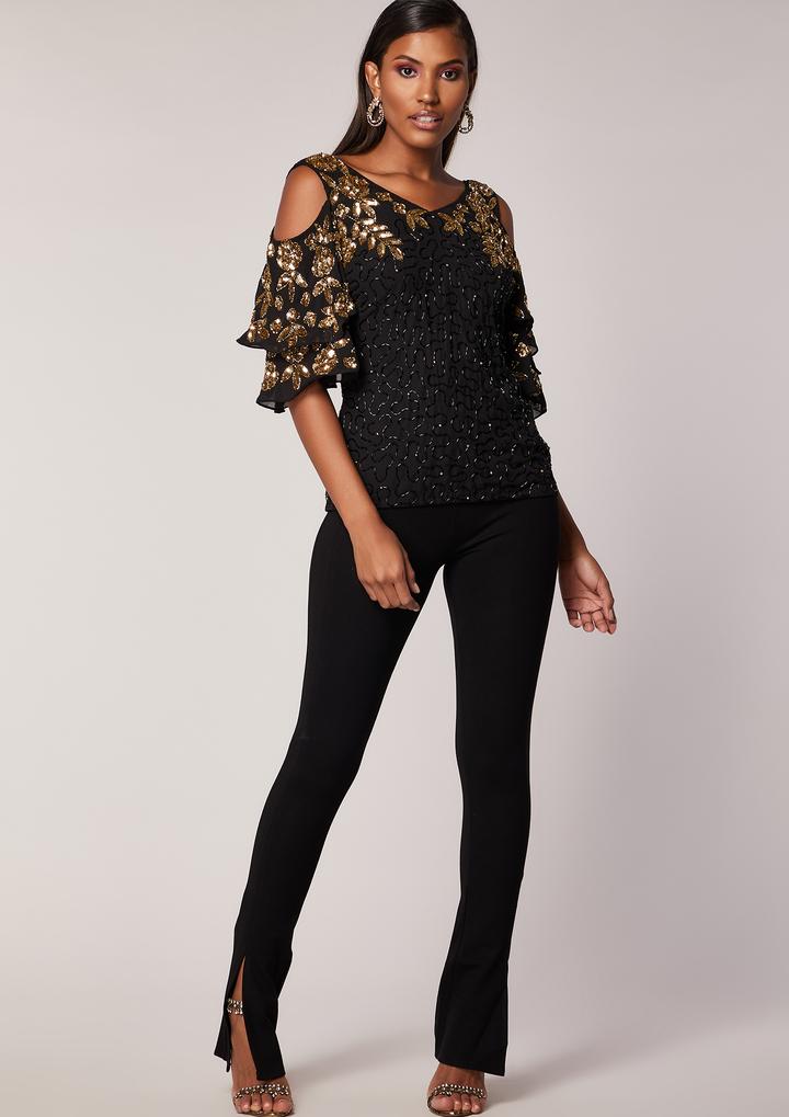 black and gold cold shoulder top