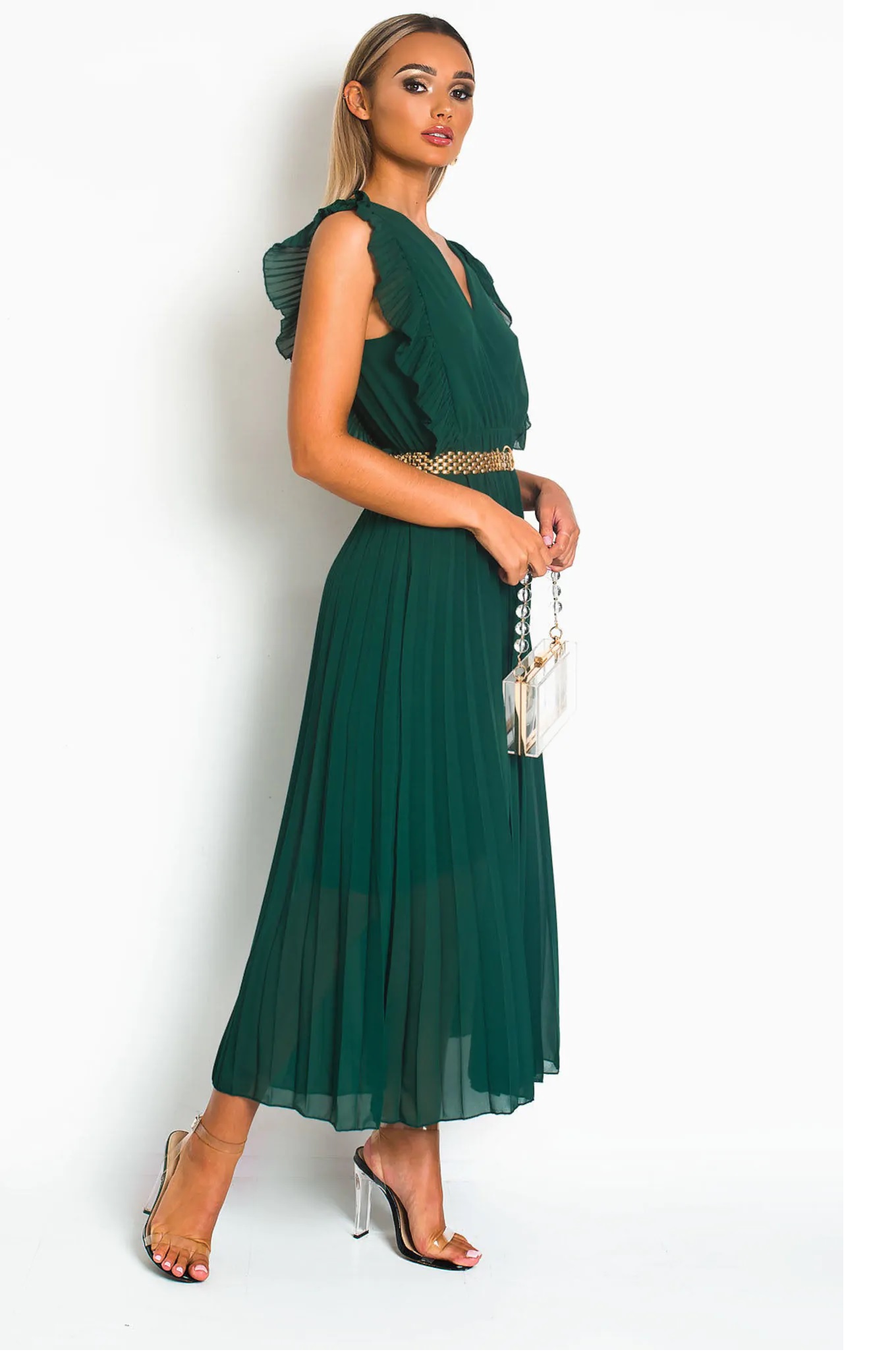 topshop green pleated dress
